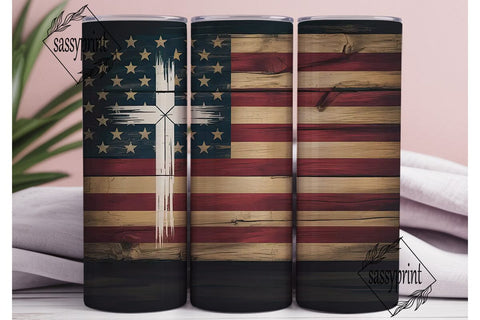 Rustic American Flag Cross 20oz Tumbler Sublimation sassyprint 