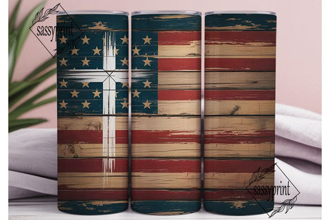 Rustic American Flag Cross 20oz Tumbler Sublimation sassyprint 