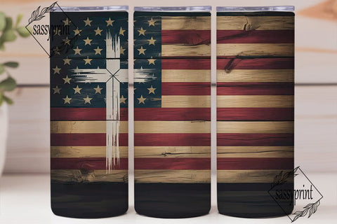 Rustic American Flag Cross 20oz Tumbler Sublimation sassyprint 