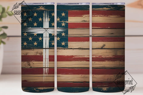 Rustic American Flag Cross 20oz Tumbler Sublimation sassyprint 