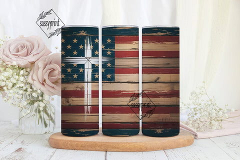 Rustic American Flag Cross 20oz Tumbler Sublimation sassyprint 
