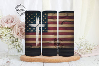Rustic American Flag Cross 20oz Tumbler Sublimation sassyprint 