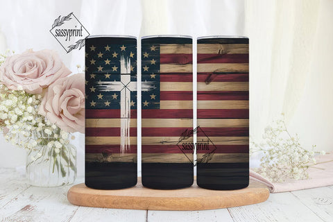 Rustic American Flag Cross 20oz Tumbler Sublimation sassyprint 