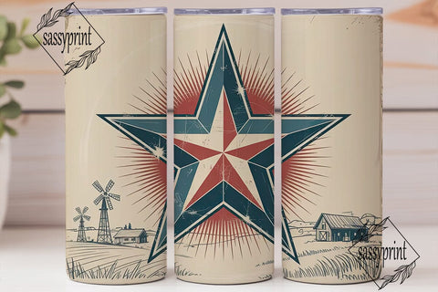 Rustic Americana Star 20oz Tumbler Wrap Sublimation sassyprint 