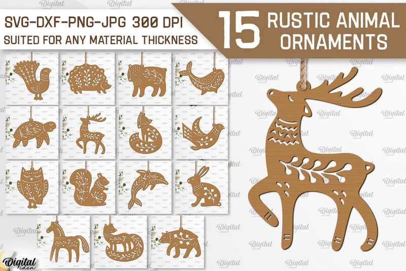 Rustic Animals Ornaments LaserCut Bundle. Animals SVG Design SVG Evgenyia Guschina 