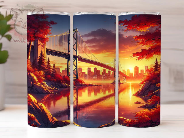 Rustic Autumn Bridge Scenic Tumbler Wrap, Autumn Bridge Png, 20oz Skinny Tumbler, Fall Scenery Tumbler, Sublimation Download, Rustic Fall Tumbler, Nature Lover Gift Sublimation Lara' s Designs 
