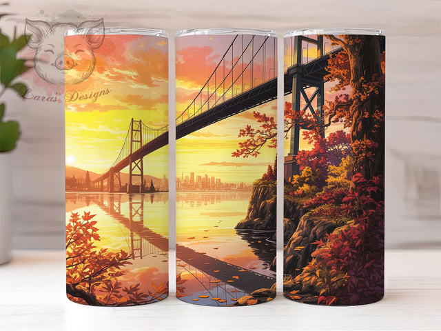 Rustic Autumn Bridge Scenic Tumbler Wrap, Autumn Bridge Png, 20oz Skinny Tumbler, Fall Scenery Tumbler, Sublimation Download, Rustic Fall Tumbler, Nature Lover Gift Sublimation Lara' s Designs 
