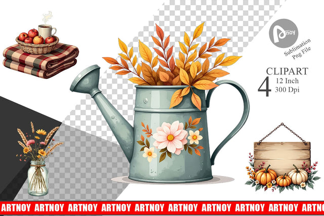 Rustic Autumn Charm Clipart Sublimation artnoy 