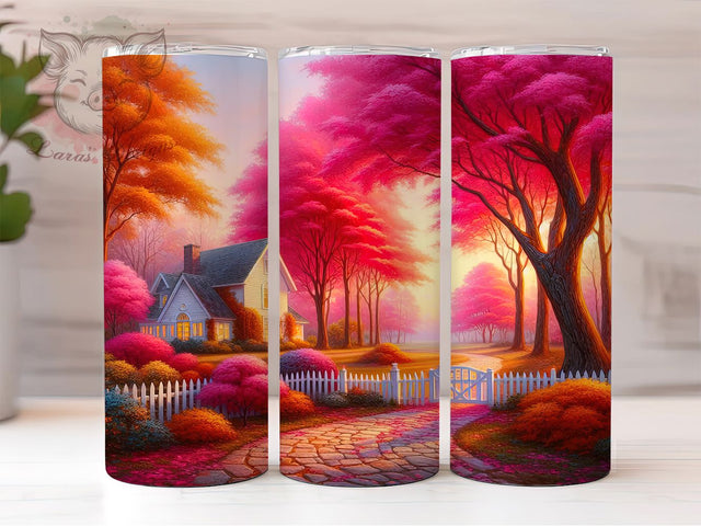 Rustic Autumn Forest Tumbler, Fall Season Theme, Scenic Nature Wrap, Rustic Forest Design, Cozy Harvest Style, Colorful Leaves Pattern, Seasonal Sublimation, 20Oz Tumbler Sublimation Lara' s Designs 