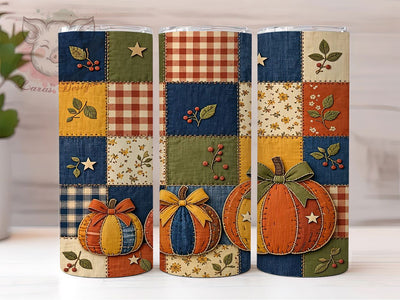Rustic Autumn Patchwork 20oz Tumbler, Autumn Theme, Patchwork Design, Rustic Charm, Farmhouse Style, Vintage Motif, 20oz Wrap, Sublimation Tumbler Sublimation Lara' s Designs 