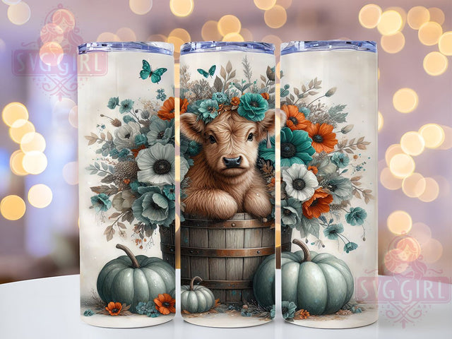 Rustic Autumn Pumpkin Highland Cow Tumbler, Autumn Cow Tumbler Wrap, 20oz Farm Animal Tumbler, Pumpkin Patch Cow Design, Rustic Fall Tumbler Wrap, Highland Cow Sublimation Sublimation SvggirlplusArt 