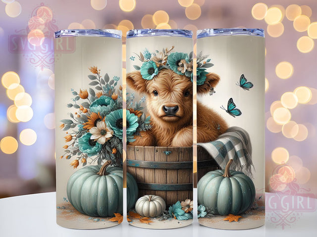 Rustic Autumn Pumpkin Highland Cow Tumbler, Autumn Cow Tumbler Wrap, 20oz Farm Animal Tumbler, Pumpkin Patch Cow Design, Rustic Fall Tumbler Wrap, Highland Cow Sublimation Sublimation SvggirlplusArt 