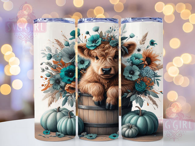 Rustic Autumn Pumpkin Highland Cow Tumbler, Autumn Cow Tumbler Wrap, 20oz Farm Animal Tumbler, Pumpkin Patch Cow Design, Rustic Fall Tumbler Wrap, Highland Cow Sublimation Sublimation SvggirlplusArt 