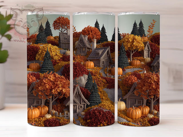 Rustic Autumn Pumpkin Village Tumbler, Pumpkin Harvest Tumbler, Rustic Fall Wrap, Whimsical Autumn Wrap, Country Pumpkin Wrap, Sublimation Design, Trendy Gift Idea Sublimation Lara' s Designs 