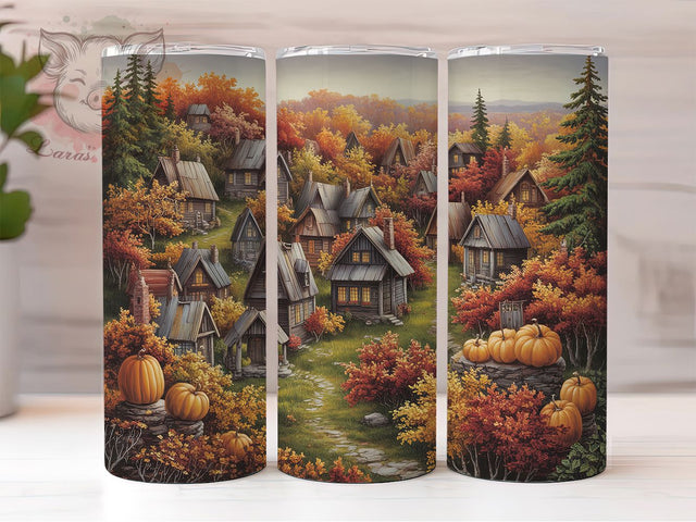 Rustic Autumn Pumpkin Village Tumbler, Pumpkin Harvest Tumbler, Rustic Fall Wrap, Whimsical Autumn Wrap, Country Pumpkin Wrap, Sublimation Design, Trendy Gift Idea Sublimation Lara' s Designs 