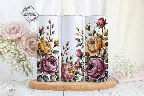 Rustic Autumn Roses 20oz Tumbler Wrap Sublimation sassyprint 