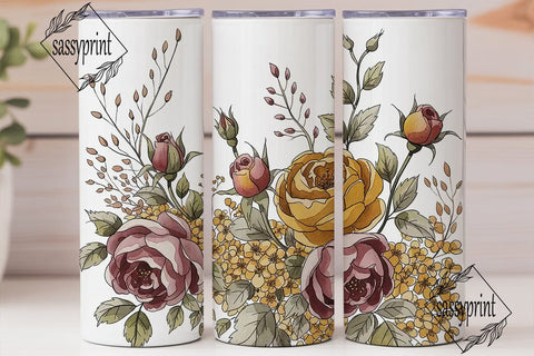 Rustic Autumn Roses 20oz Tumbler Wrap Sublimation sassyprint 