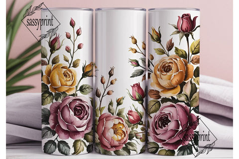Rustic Autumn Roses 20oz Tumbler Wrap Sublimation sassyprint 