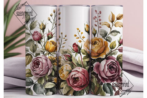 Rustic Autumn Roses 20oz Tumbler Wrap Sublimation sassyprint 