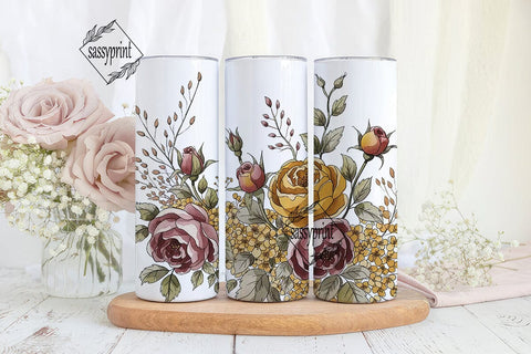 Rustic Autumn Roses 20oz Tumbler Wrap Sublimation sassyprint 