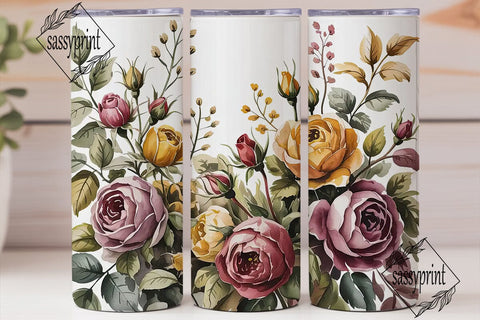 Rustic Autumn Roses 20oz Tumbler Wrap Sublimation sassyprint 