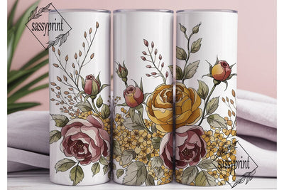 Rustic Autumn Roses 20oz Tumbler Wrap Sublimation sassyprint 