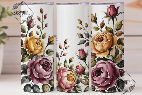 Rustic Autumn Roses 20oz Tumbler Wrap Sublimation sassyprint 
