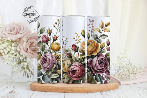 Rustic Autumn Roses 20oz Tumbler Wrap Sublimation sassyprint 