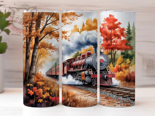 Rustic Autumn Train Scenery Tumbler Wrap, Fall Scenery Tumbler, 20oz Skinny Tumbler, Sublimation Download, Autumn Landscape Png, Rustic Fall Tumbler, Nature Lover Gift Sublimation Lara' s Designs 