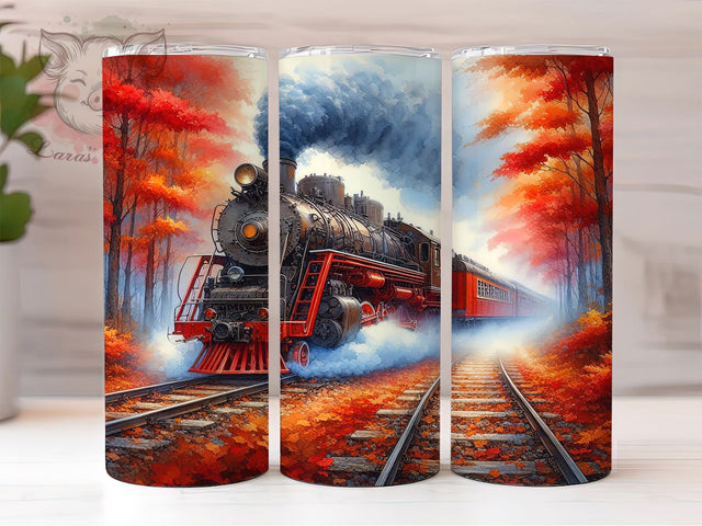 Rustic Autumn Train Scenery Tumbler Wrap, Fall Scenery Tumbler, 20oz Skinny Tumbler, Sublimation Download, Autumn Landscape Png, Rustic Fall Tumbler, Nature Lover Gift Sublimation Lara' s Designs 