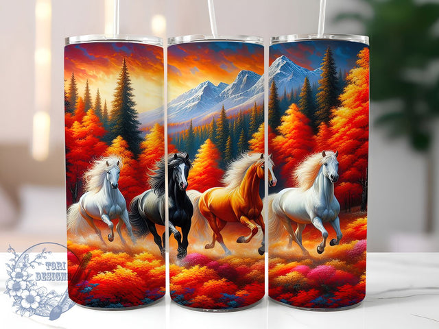 Rustic Autumn Wild Horses Tumbler, Autumn Horse Design, Fall Foliage Tumbler, 20Oz Sublimation, Rustic Horse Art, Fall Season Printable, Western Autumn Wrap Sublimation ToriDesigns 