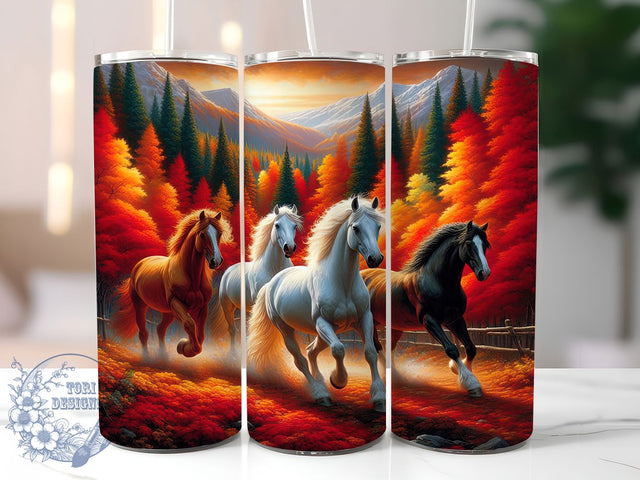 Rustic Autumn Wild Horses Tumbler, Autumn Horse Design, Fall Foliage Tumbler, 20Oz Sublimation, Rustic Horse Art, Fall Season Printable, Western Autumn Wrap Sublimation ToriDesigns 