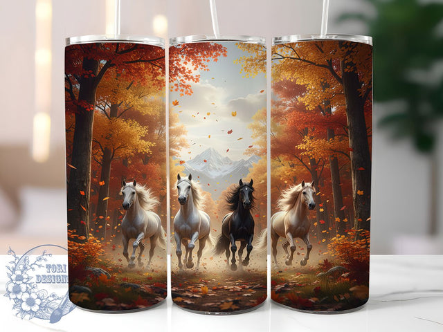Rustic Autumn Wild Horses Tumbler, Autumn Horse Design, Fall Foliage Tumbler, 20Oz Sublimation, Rustic Horse Art, Fall Season Printable, Western Autumn Wrap Sublimation ToriDesigns 