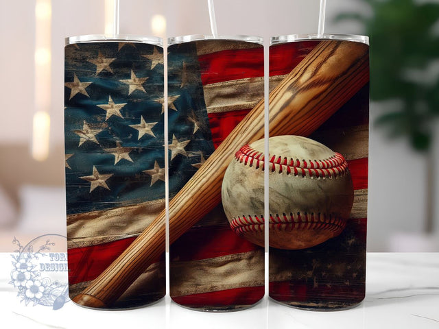 Rustic Baseball 20oz Skinny Tumbler, American Flag Tumbler Png, Straight & Tapered Tumbler Wrap, Instant Digital Download Sublimation ToriDesigns 