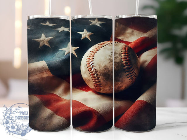 Rustic Baseball in USA Flag 20oz Skinny Tumbler, Baseball Tumbler Png, Straight & Tapered Tumbler Wrap, Instant Digital Download Sublimation ToriDesigns 