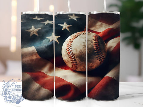 Rustic Baseball in USA Flag 20oz Skinny Tumbler, Baseball Tumbler Png, Straight & Tapered Tumbler Wrap, Instant Digital Download Sublimation ToriDesigns 