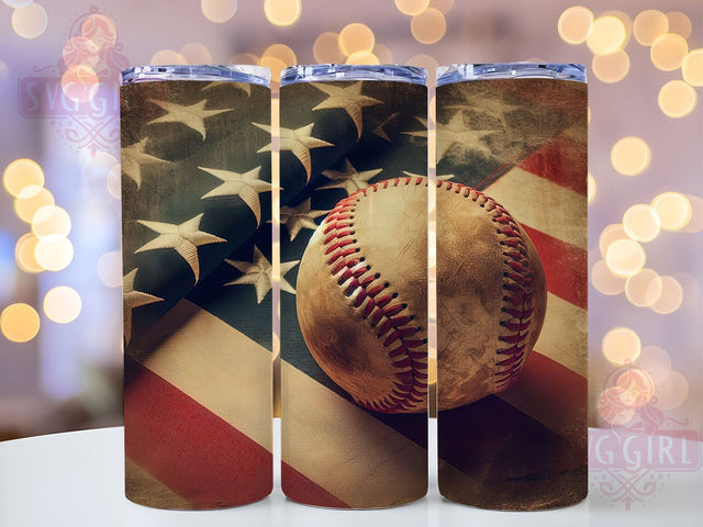 Rustic Baseball in USA Flag 20oz Tumbler Wrap Sublimation Design, Straight Tapered Tumbler Wrap, 4th of July Tumbler Png, Instant Digital Download Sublimation SvggirlplusArt 