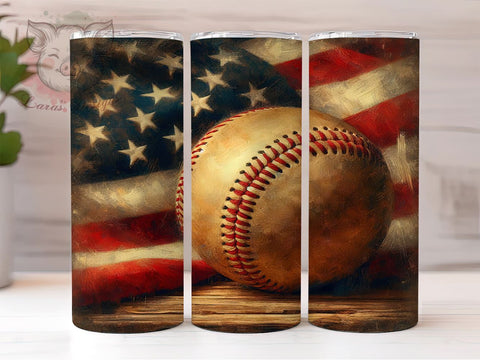 Rustic Baseball in USA Flag July 20oz Tumbler Png, Straight & Tapered Tumbler Png, 4th of July Tumbler Png, Digital Download PNG Sublimation Lara' s Designs 