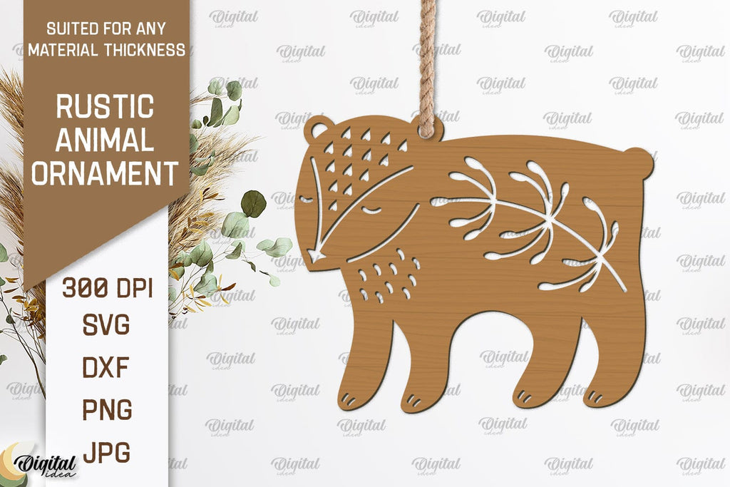Rustic Bear Ornament Laser Cut. Animals SVG Design - So Fontsy