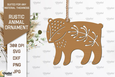 Rustic Bear Ornament Laser Cut. Animals SVG Design SVG Evgenyia Guschina 