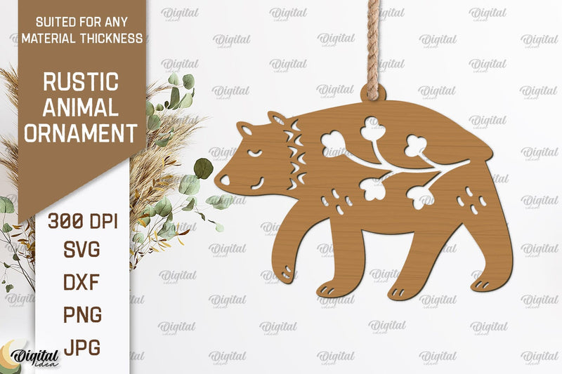 Rustic Bear Ornament Laser Cut. Animals SVG Design SVG Evgenyia Guschina 
