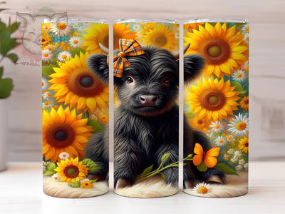 Rustic Black Highland Sunflower Cow Tumbler, Black Highland Cow Tumbler, Rustic Farmhouse Wrap, Whimsical Cow Wrap, Country Sunflower Wrap, Sublimation Design, Trendy Gift Idea Sublimation Lara' s Designs 