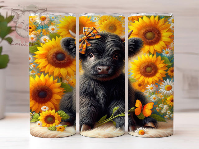 Rustic Black Highland Sunflower Cow Tumbler, Black Highland Cow Tumbler, Rustic Farmhouse Wrap, Whimsical Cow Wrap, Country Sunflower Wrap, Sublimation Design, Trendy Gift Idea Sublimation Lara' s Designs 