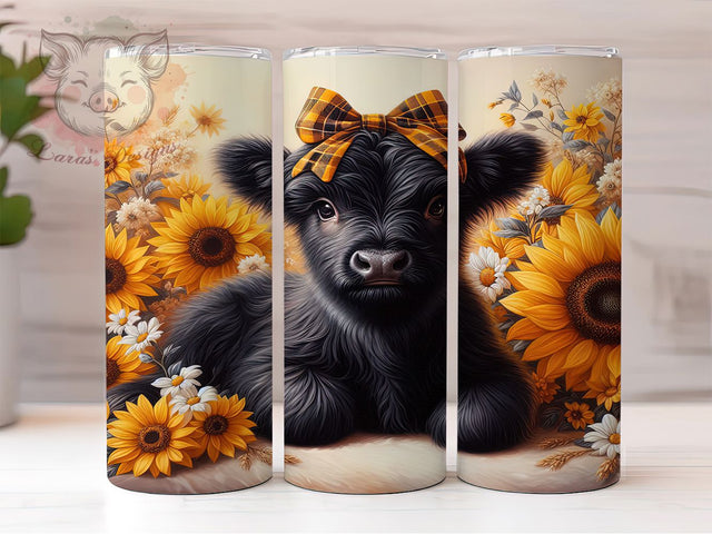Rustic Black Highland Sunflower Cow Tumbler, Black Highland Cow Tumbler, Rustic Farmhouse Wrap, Whimsical Cow Wrap, Country Sunflower Wrap, Sublimation Design, Trendy Gift Idea Sublimation Lara' s Designs 