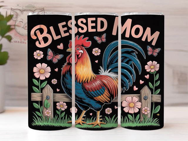 Rustic Blessed Mom Chicken Tumbler, Farm Chicken, 20Oz Tumbler, Sublimation Design, Rustic Wrap, Country Vibes, Hen House Style Sublimation Lara' s Designs 