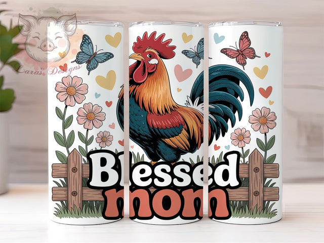 Rustic Blessed Mom Chicken Tumbler, Farm Chicken, 20Oz Tumbler, Sublimation Design, Rustic Wrap, Country Vibes, Hen House Style Sublimation Lara' s Designs 