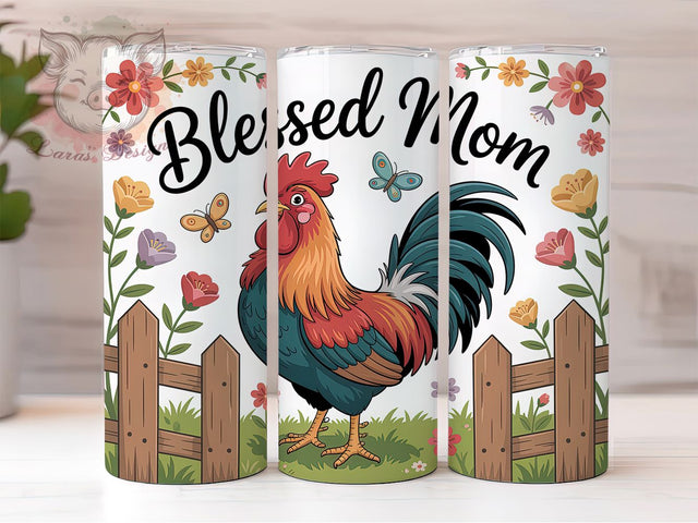 Rustic Blessed Mom Chicken Tumbler, Farm Chicken, 20Oz Tumbler, Sublimation Design, Rustic Wrap, Country Vibes, Hen House Style Sublimation Lara' s Designs 