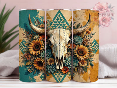 Rustic Boho Longhorn Skull 20oz Tumbler, Longhorn Skull, Boho Style, Rustic Theme, Sublimation Wrap, 20oz Tumbler, Western Aesthetic, Vintage Design Sublimation Li Zamperini 