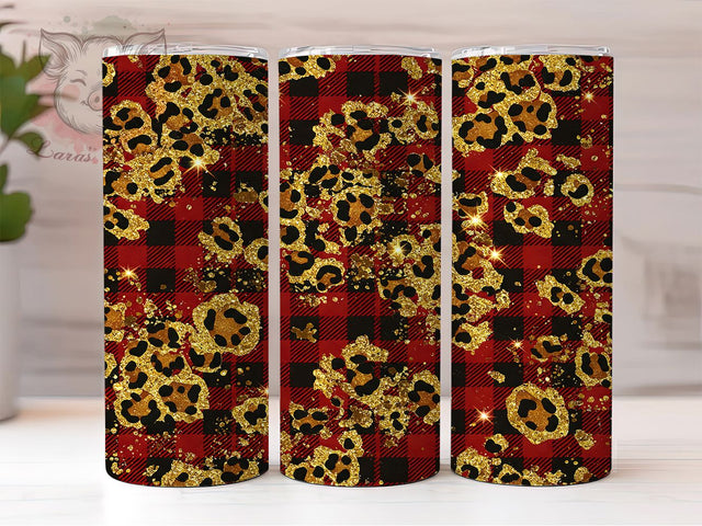Rustic Buffalo Plaid Glitter Tumbler, Leopard Glitter Wrap, Red Plaid Sublimation, Winter Tumbler Design, Gold Glitter Tumbler, Rustic Tumbler Wrap, Christmas Plaid Tumbler Sublimation Lara' s Designs 