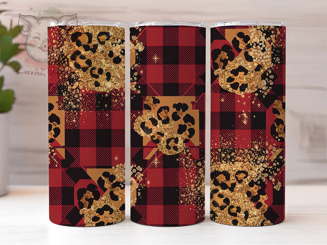 Rustic Buffalo Plaid Glitter Tumbler, Leopard Glitter Wrap, Red Plaid Sublimation, Winter Tumbler Design, Gold Glitter Tumbler, Rustic Tumbler Wrap, Christmas Plaid Tumbler Sublimation Lara' s Designs 